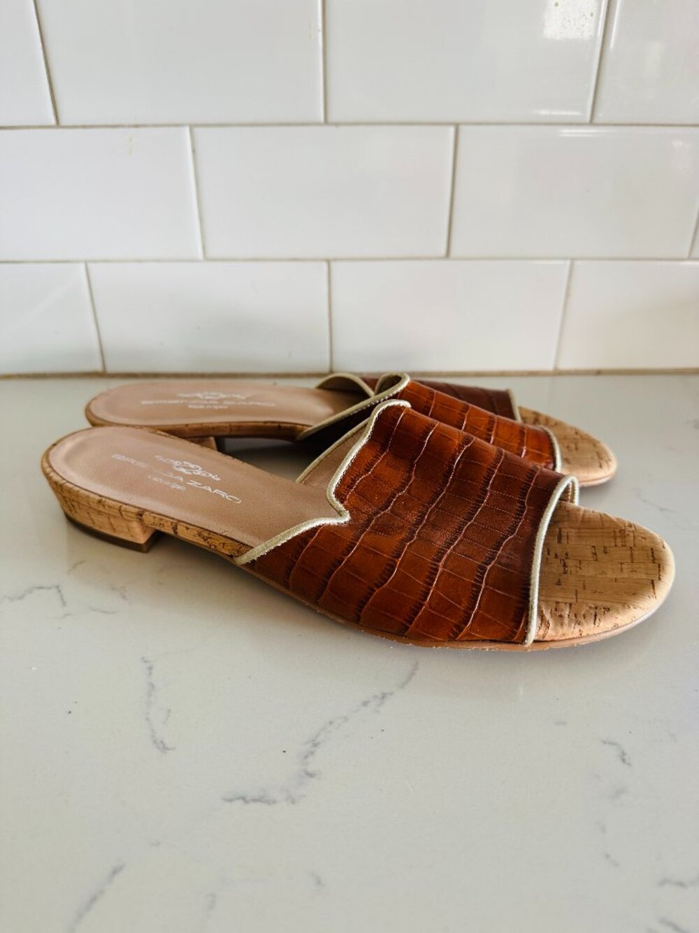 Brenda Zaro Made in Spain Leather Sandals Womens EU41 US9 Brown Croc Embossed  C
